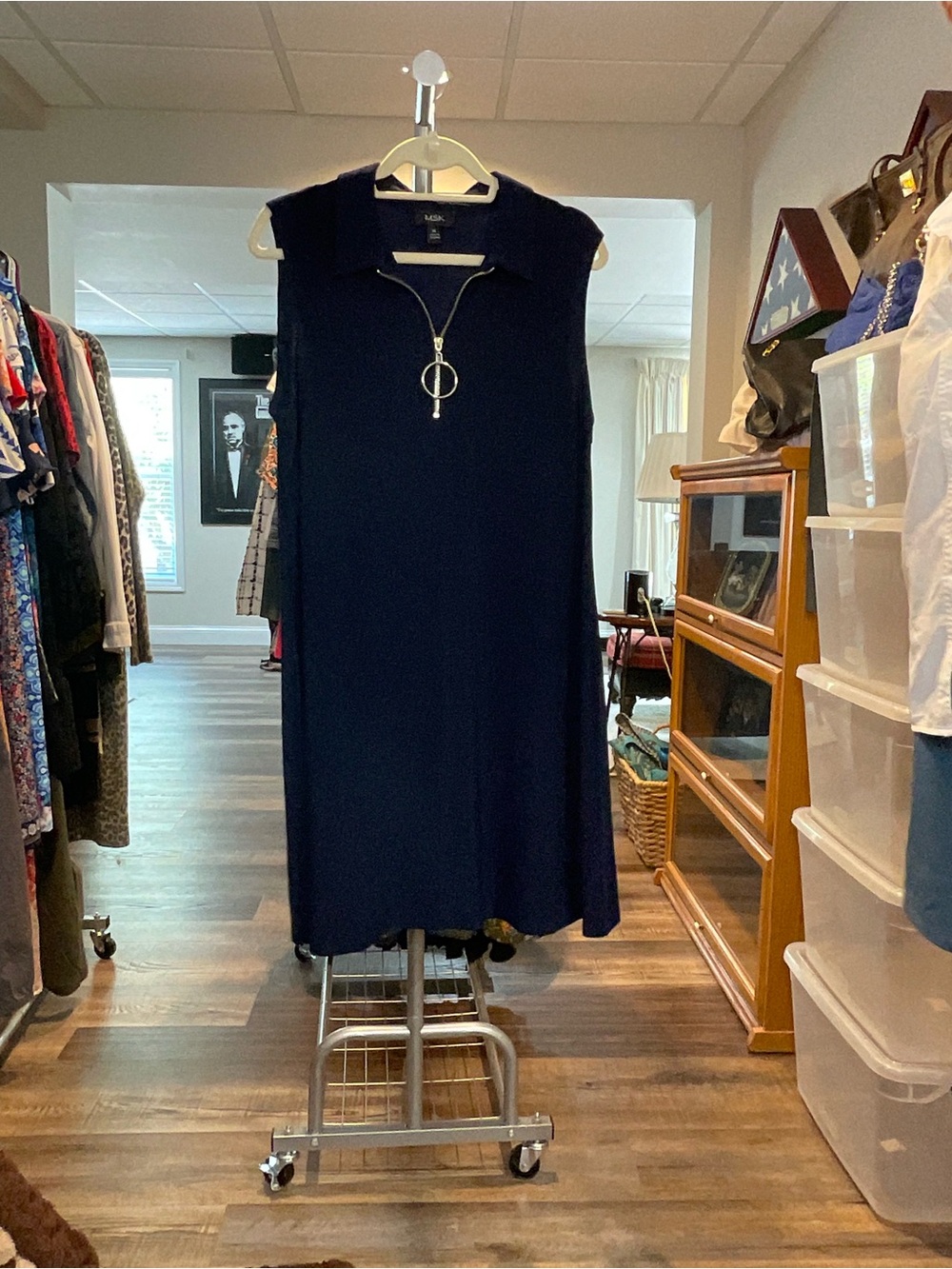 MSK Navy Sleeveless Zip-Front Midi Dress